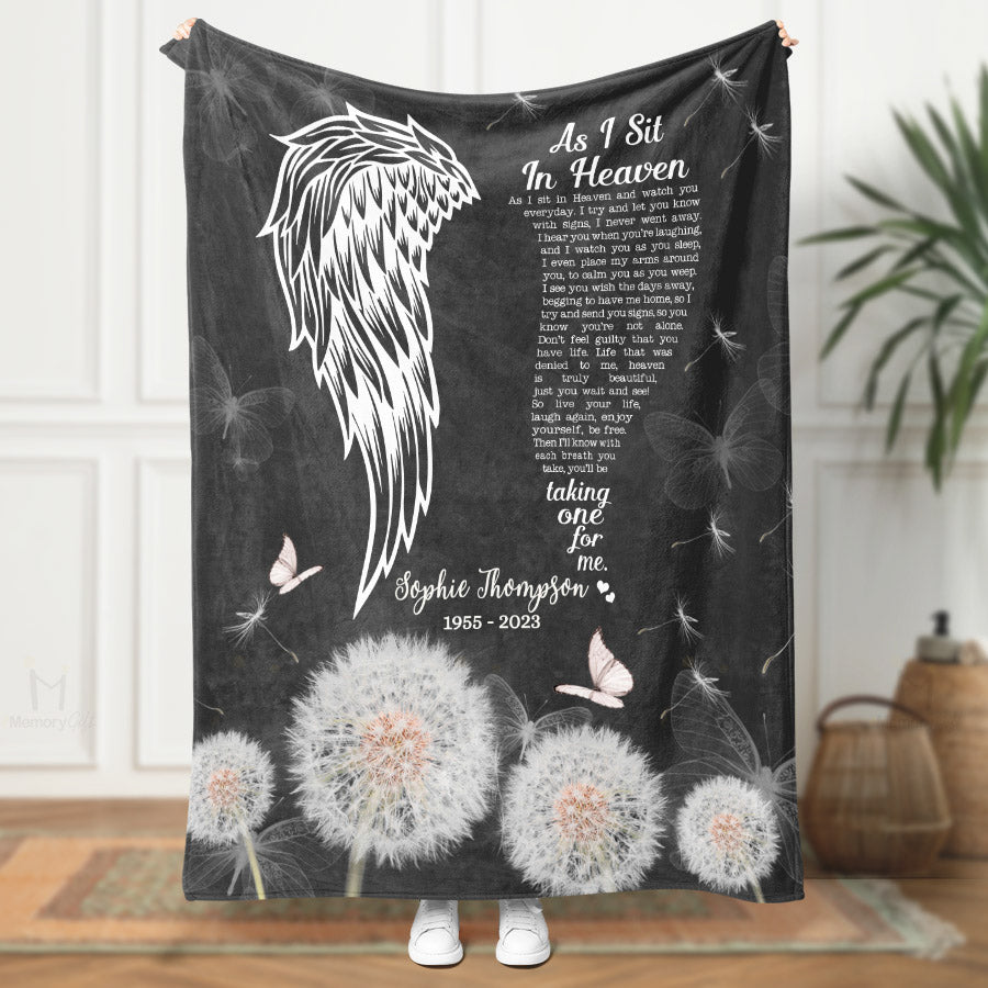 Funeral Blanket Throws As I Sit In Heaven Blanket Angel Wings Blanket MemoryGift™