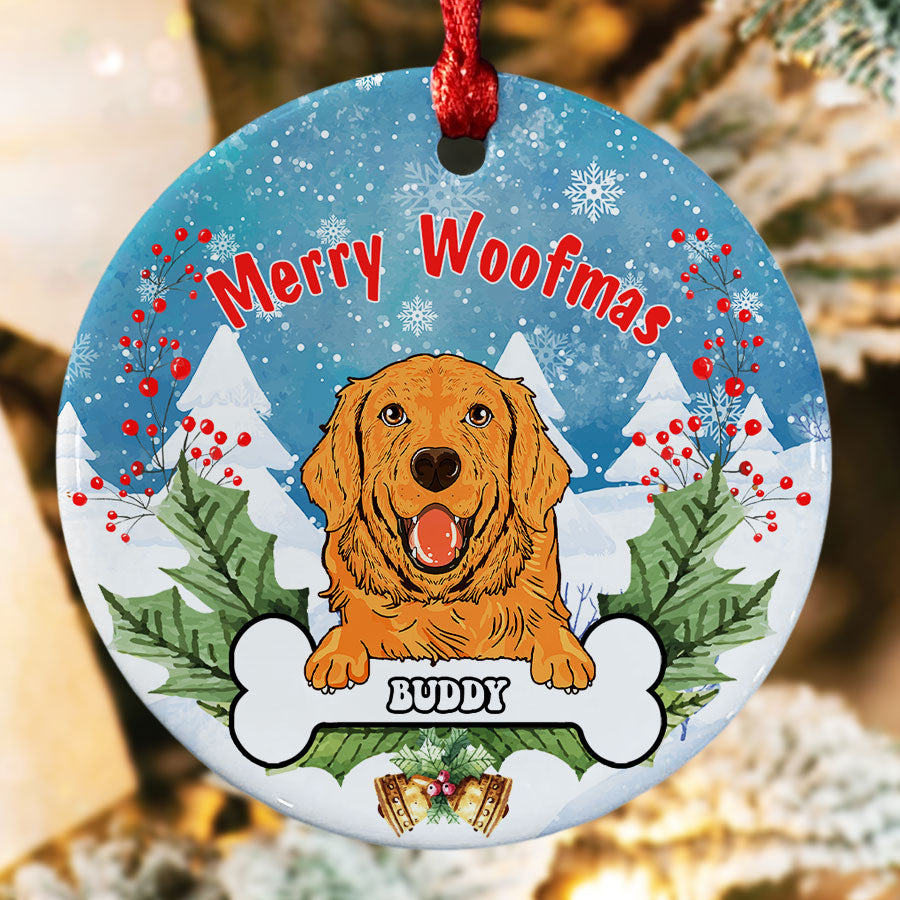 Merry Woofmas Ornament | Dog Ornaments By Breed | Personalized Dog Ornaments - Memory-Gift™