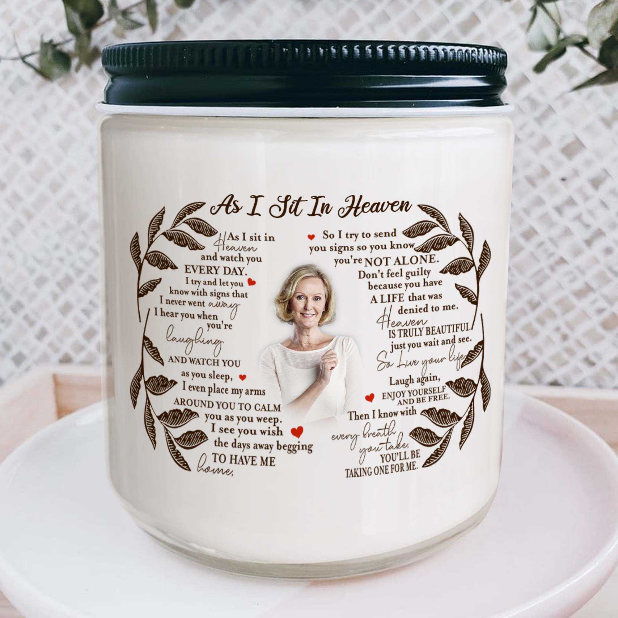 As I Sit In Heaven Sympathy Candle Loss Of Mother, Memorial Candle With Picture, Personalized Memorial Candle