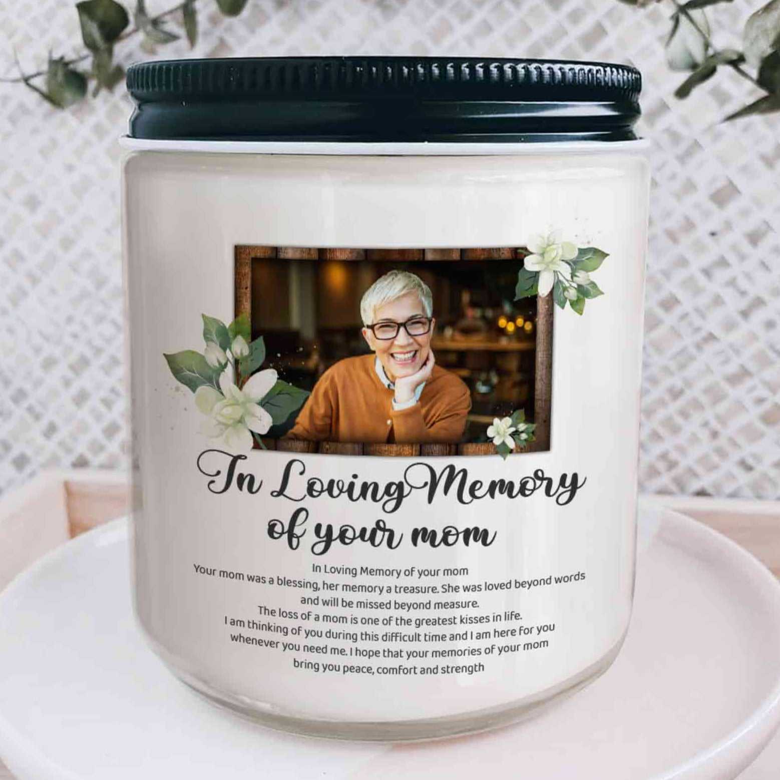 Loss Of Mother Custom Photo Sympathy Candle, Memorial Photo Gift For Mother's Day, In Loving Memory Remembrance Candle
