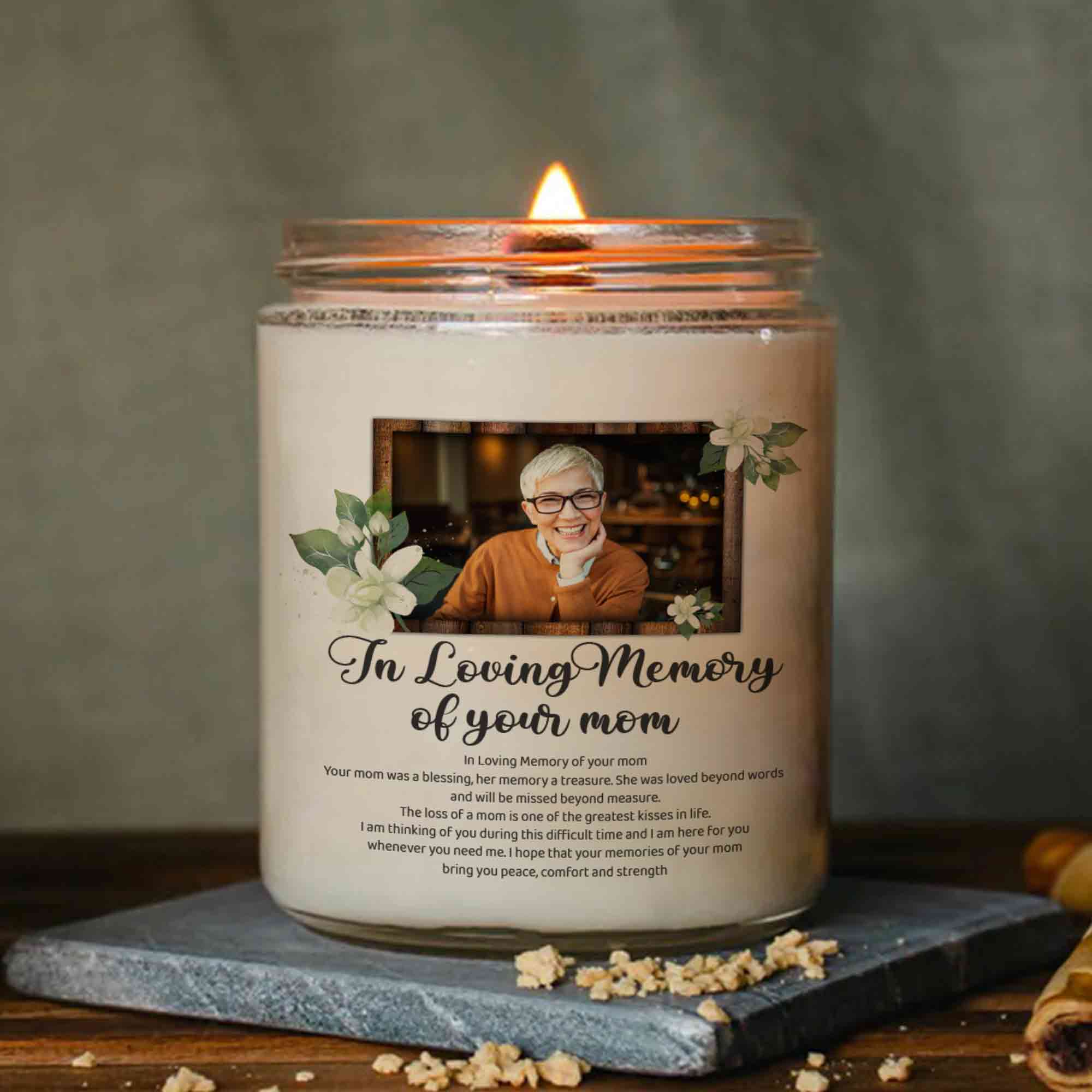Loss Of Mother Custom Photo Sympathy Candle, Memorial Photo Gift For Mother's Day, In Loving Memory Remembrance Candle
