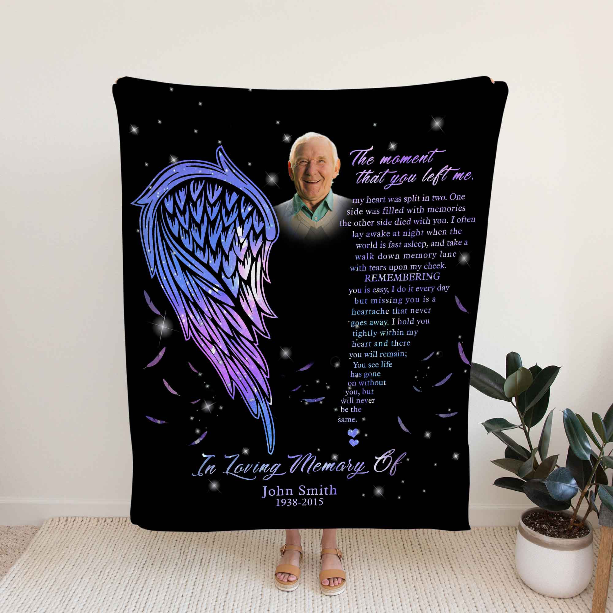 Memorial Blankets With Pictures For Loss Of Father, Fathers Day Gift, The Moment That You Left Me Grieving Blanket
