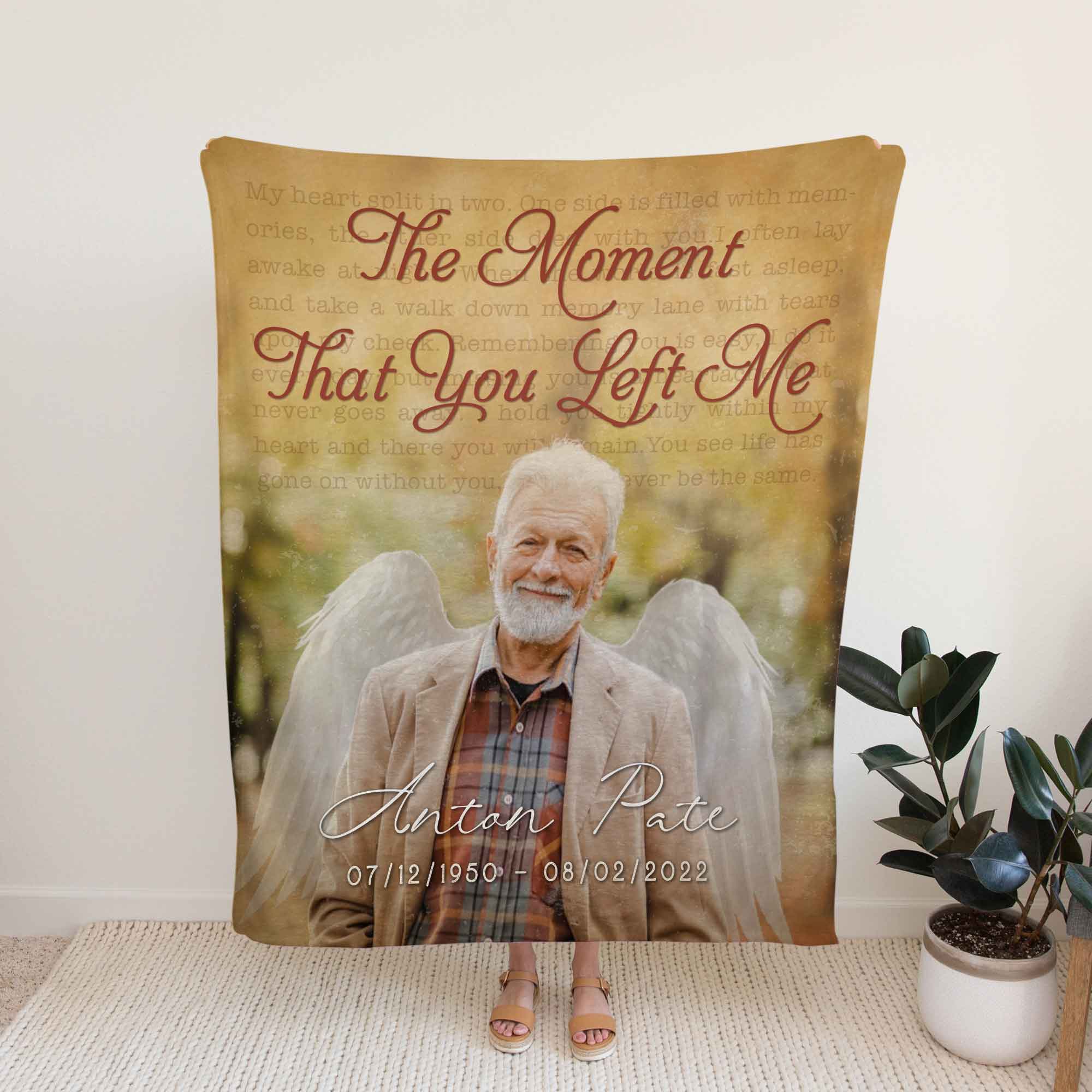 The Moment That You Left Me Memorial Blankets With Photo, Sympathy Blanket For Funeral, Personalized Memorial Blankets
