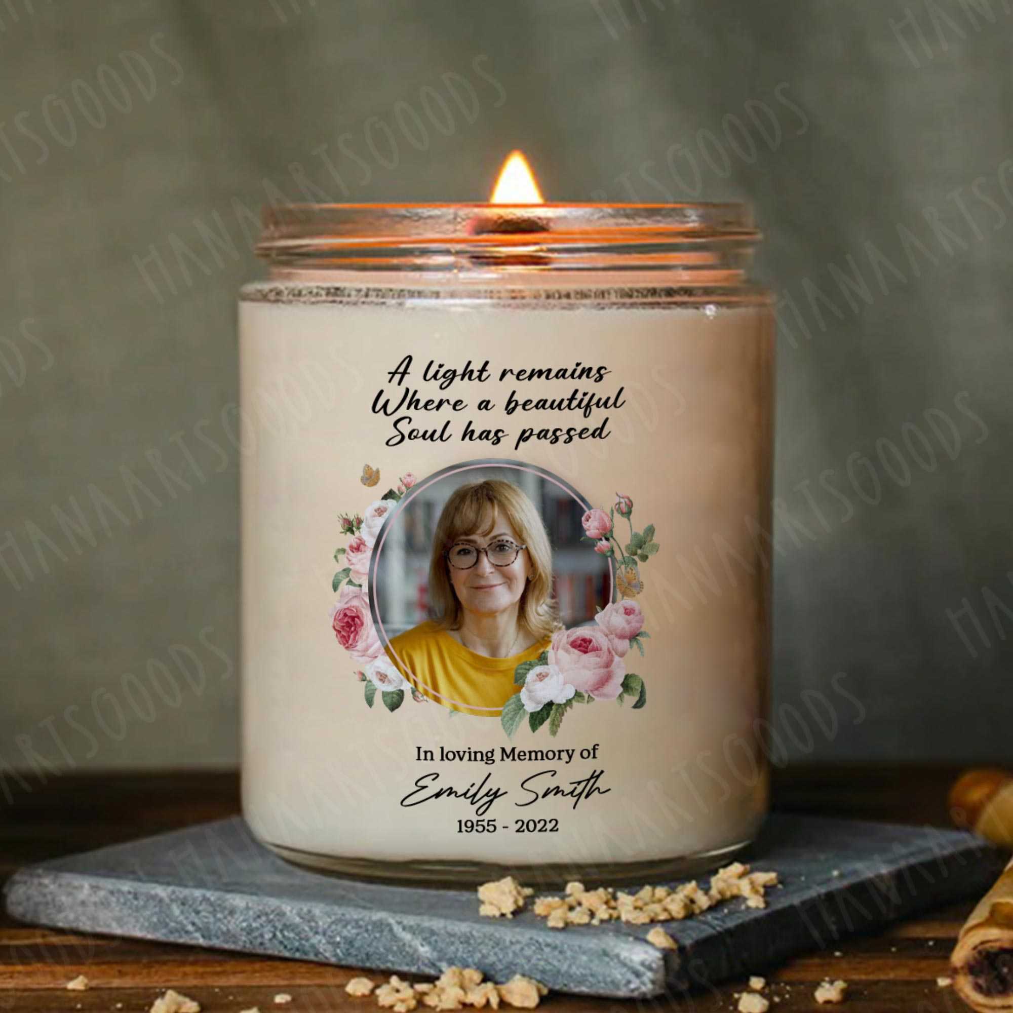 Memory Candle With Photo For Loss Of Mom, Personalized Memorial Candle, Candle For Funeral