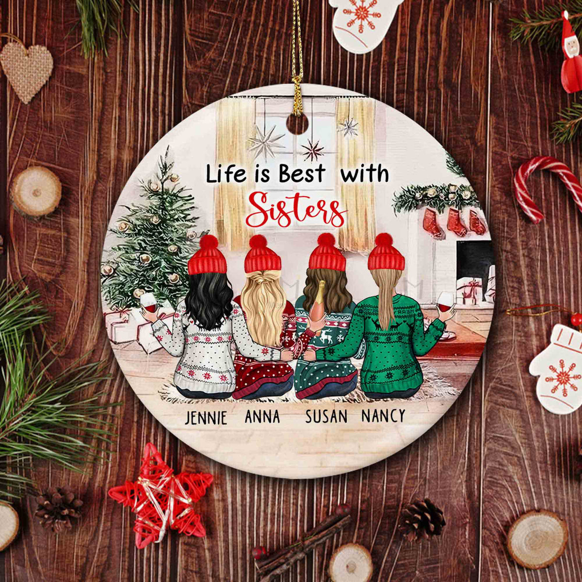 Bestie Ornaments Custom Clipart Personalized Sisters Ornament Life