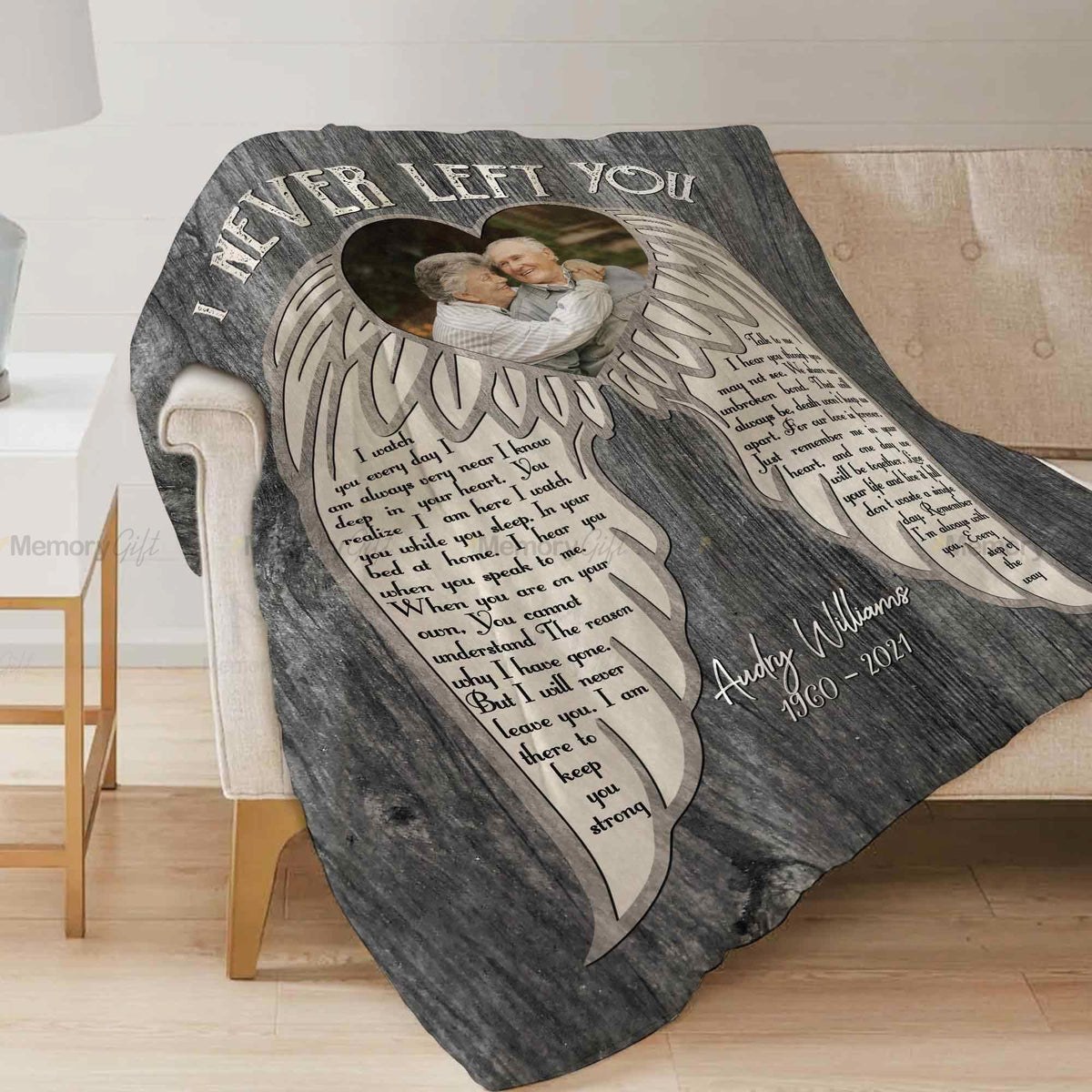 Custom Angel Wings Funeral Blankets, I Never Left You Poem Photo