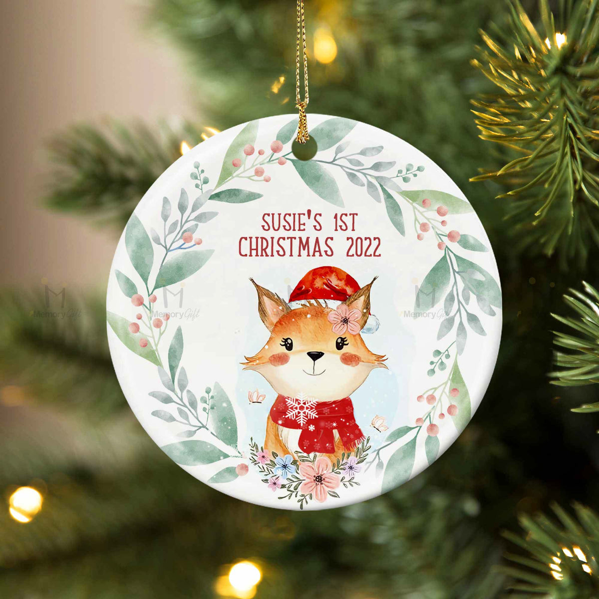 Ts For Babys First Christmas Cute Fox Personalized Babys First