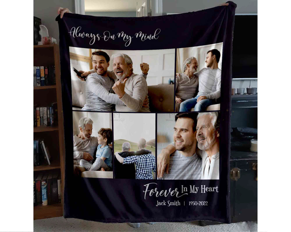 Memorial Gifts for Loss of Dad, Custom Photo Collage Sympathy Blankets