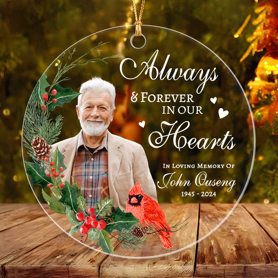 Always And Forever In Our Hearts Ornament With Red Cardinal