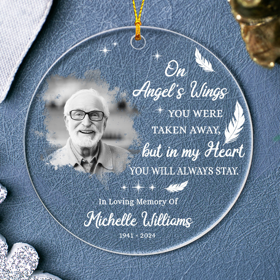 On Angel's Wings Custom Memorial Ornament With Photo