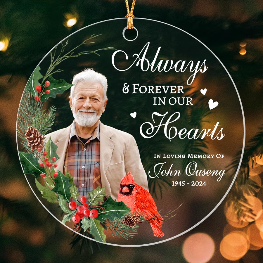 Always And Forever In Our Hearts Ornament With Red Cardinal