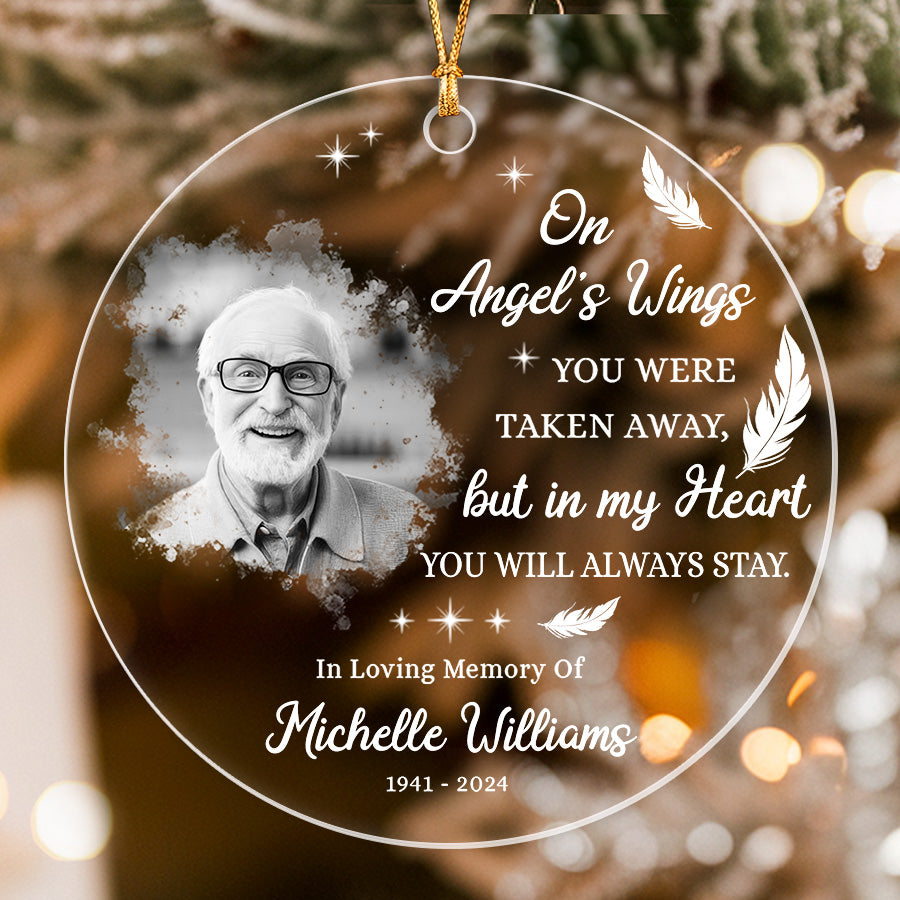 On Angel's Wings Custom Memorial Ornament With Photo