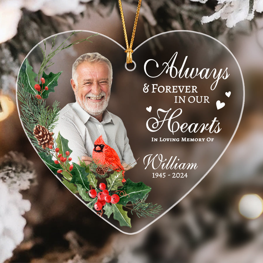 Always And Forever In Our Hearts Custom Memorial Ornament