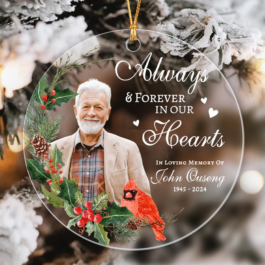 Always And Forever In Our Hearts Ornament With Red Cardinal