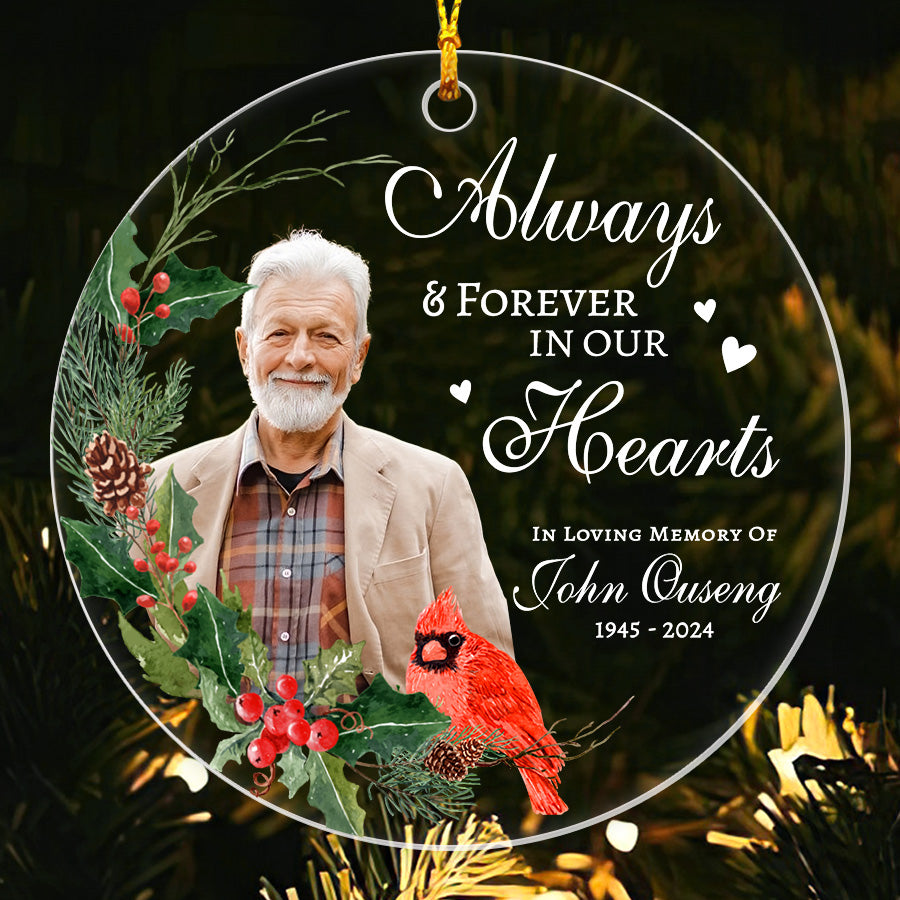 Always And Forever In Our Hearts Ornament With Red Cardinal