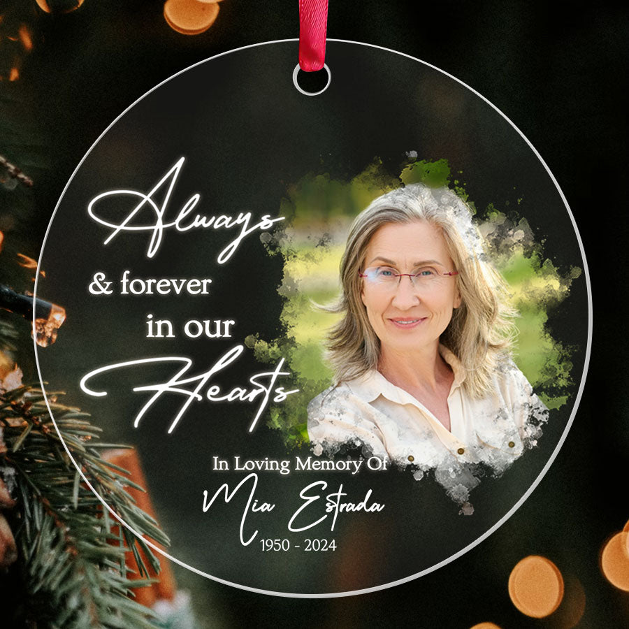 Always and Forever in Our Heart Acrylic Ornament with Picture