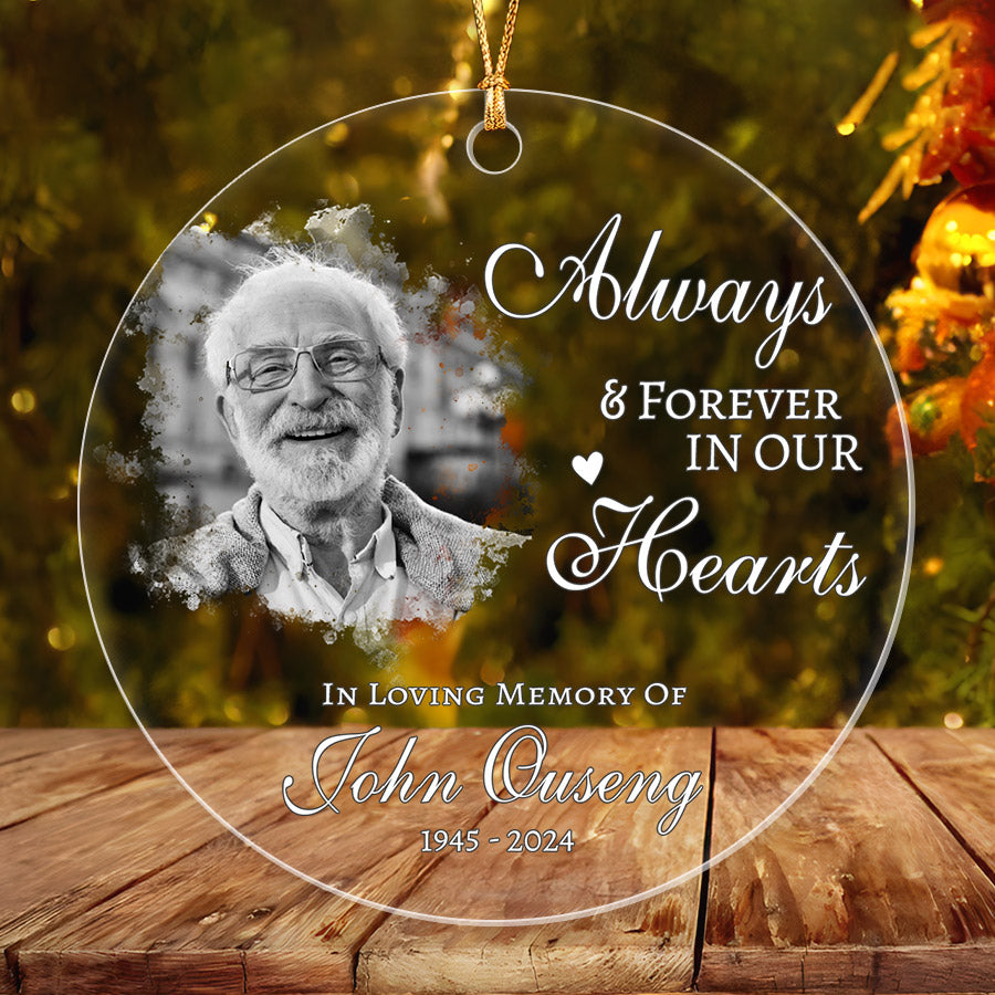 Always And Forever In Our Hearts Memorial Ornament With Custom Photo