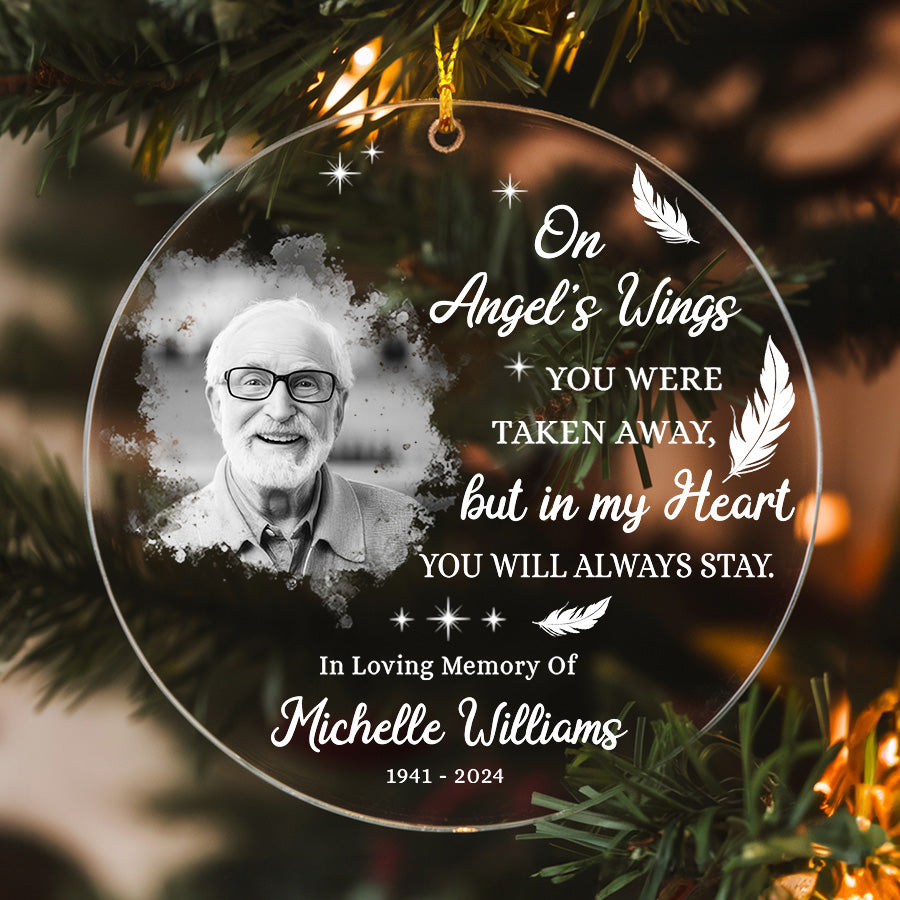 On Angel's Wings Custom Memorial Ornament With Photo