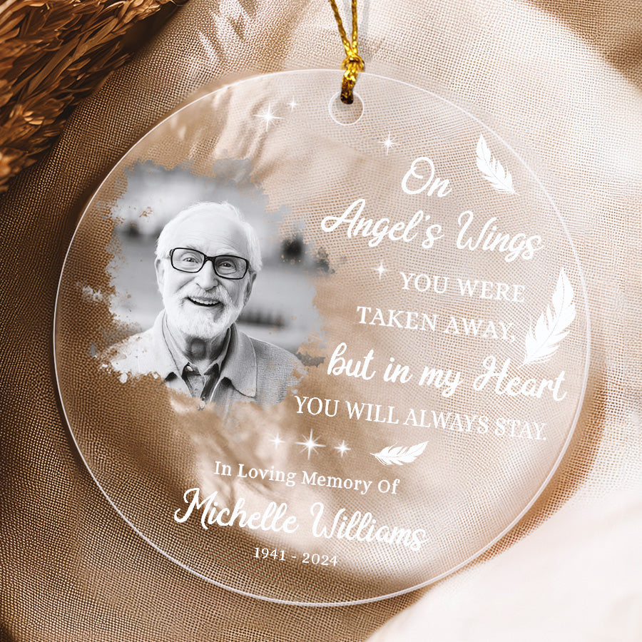 On Angel's Wings Custom Memorial Ornament With Photo