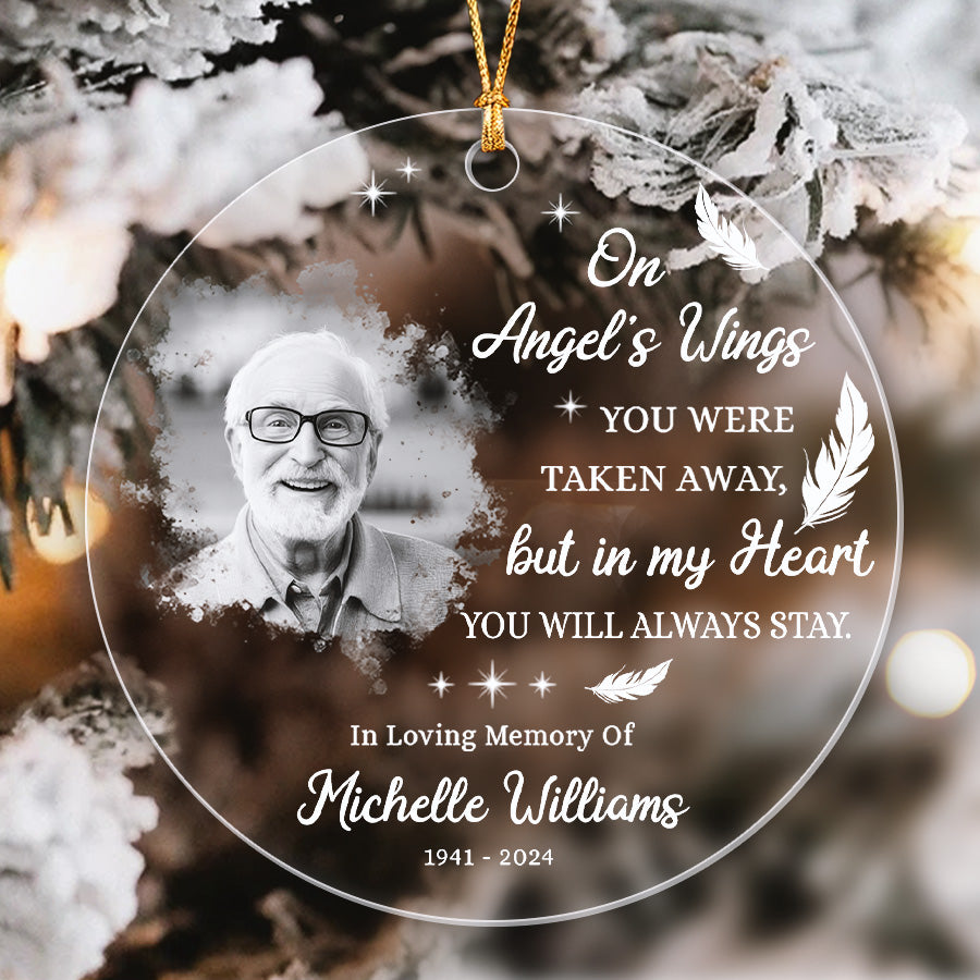 On Angel's Wings Custom Memorial Ornament With Photo