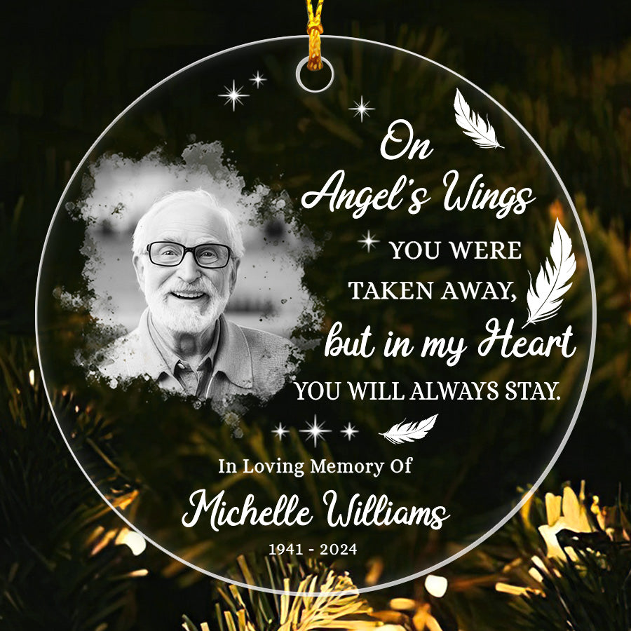 On Angel's Wings Custom Memorial Ornament With Photo