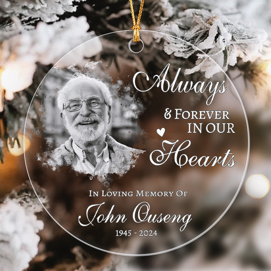 Always And Forever In Our Hearts Memorial Ornament With Custom Photo