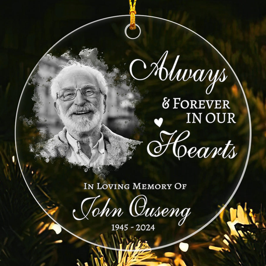 Always And Forever In Our Hearts Memorial Ornament With Custom Photo