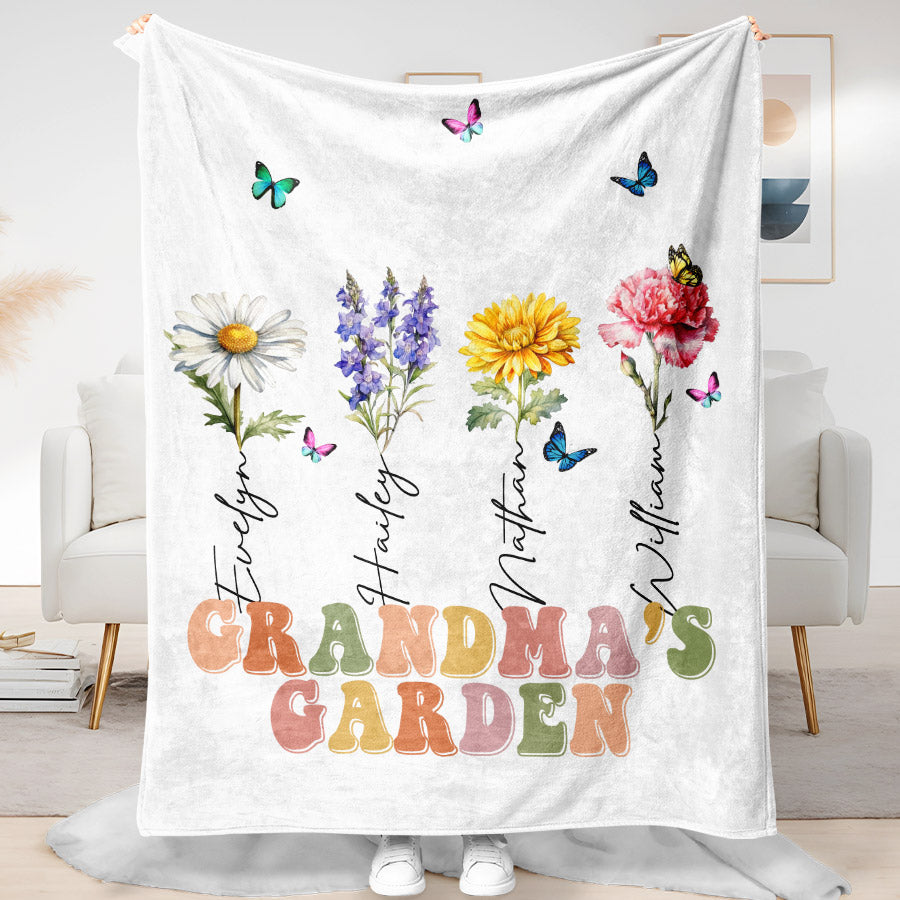 Custom Grandma’s Garden Birth Flowers Blanket
