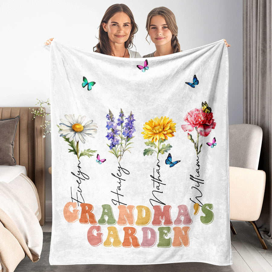 Custom Grandma’s Garden Birth Flowers Blanket