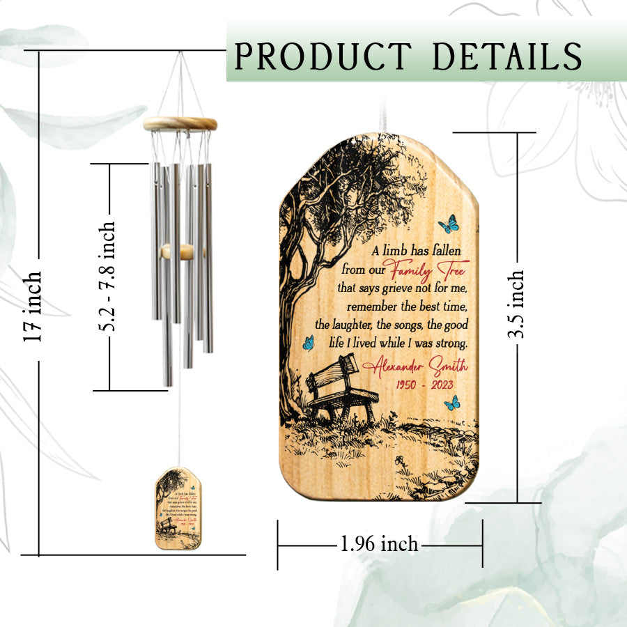 A Limb has Fallen from The Family Tree Memorial Wind Chimes Personalized