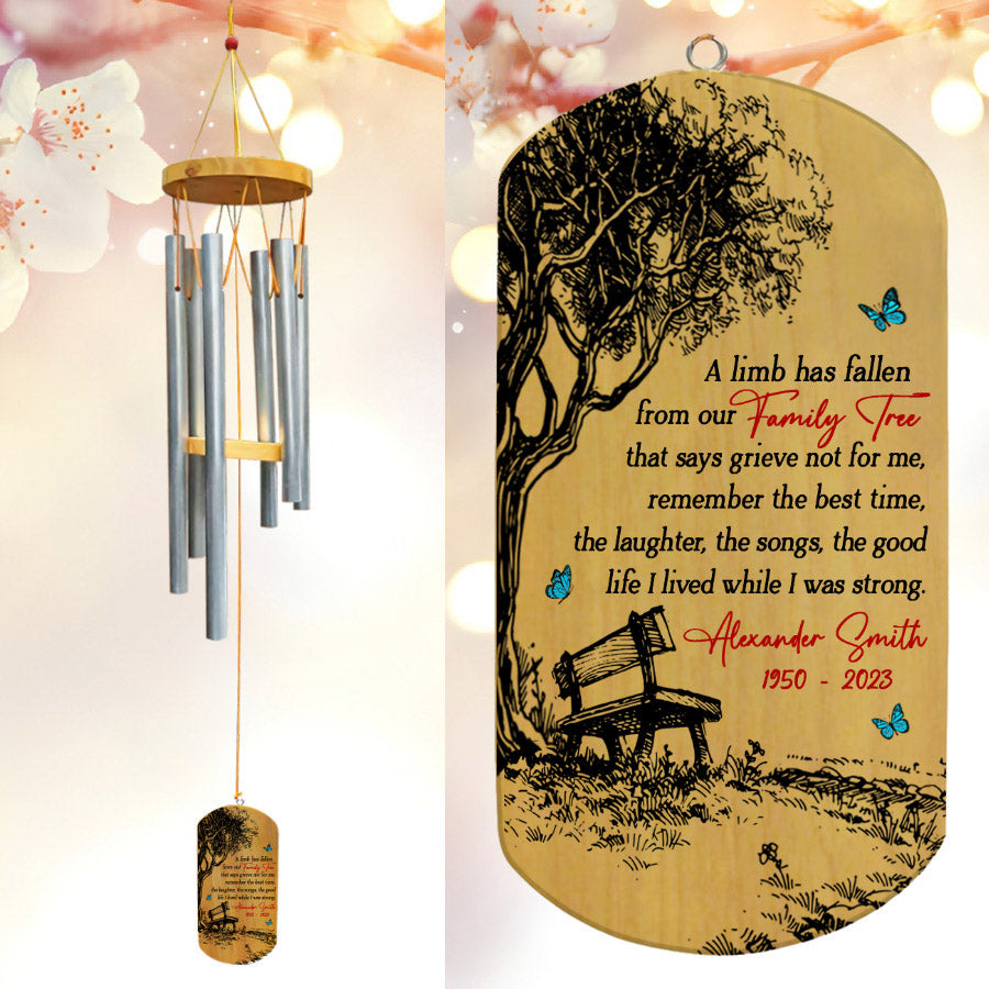 A Limb has Fallen from The Family Tree Memorial Wind Chimes Personalized