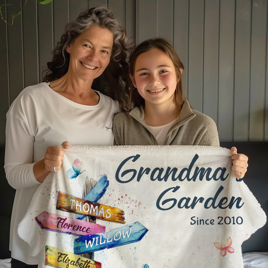 Personalized Grandma Blanket With Grandkids Names | Custom Street Sign ...