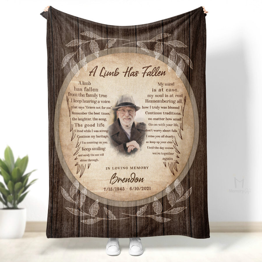 Personalized Memorial Blankets For Loss Of Father, A Limb Has Fallen Sympathy Blankets
