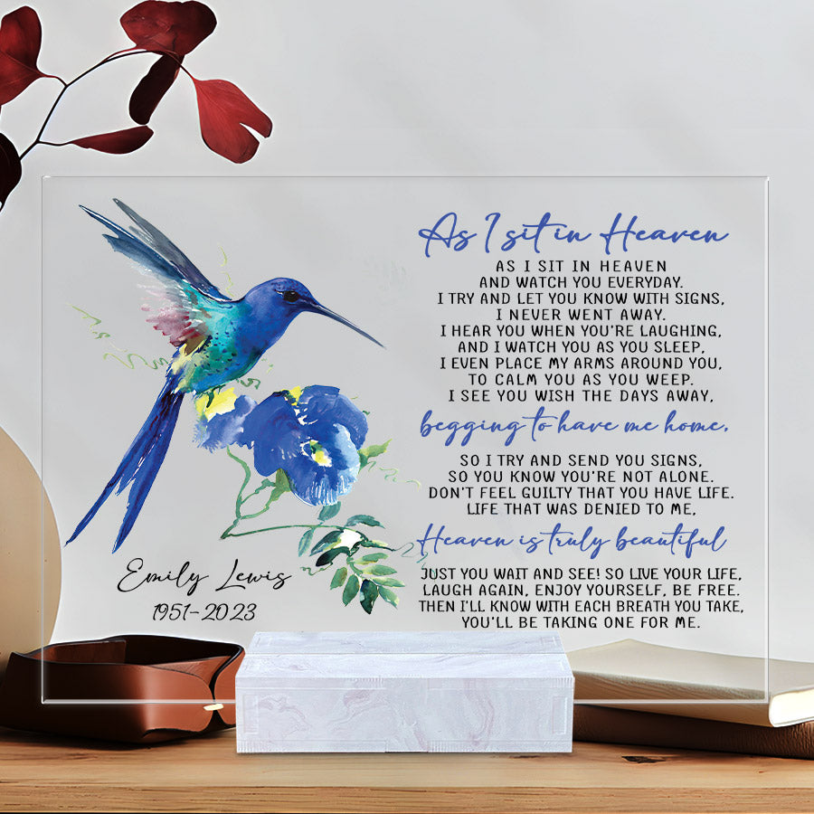 Personalized Memorial Gift As I Sit In Heaven Personalized Name Plaques Humming Bird Gifts