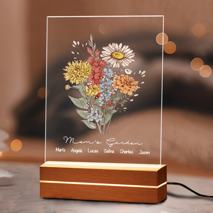 Custom Mom Plaque With Birth Flower Garden