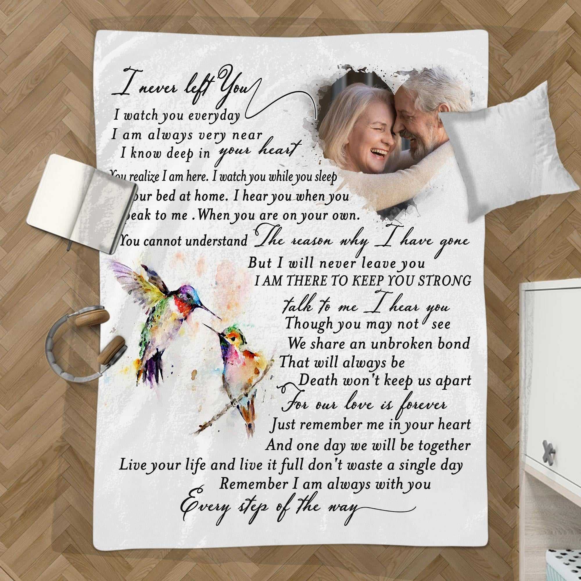 Custom Memorial Blankets With Picture, Personalized I Never Left You Hummingbird For Loss Of Father