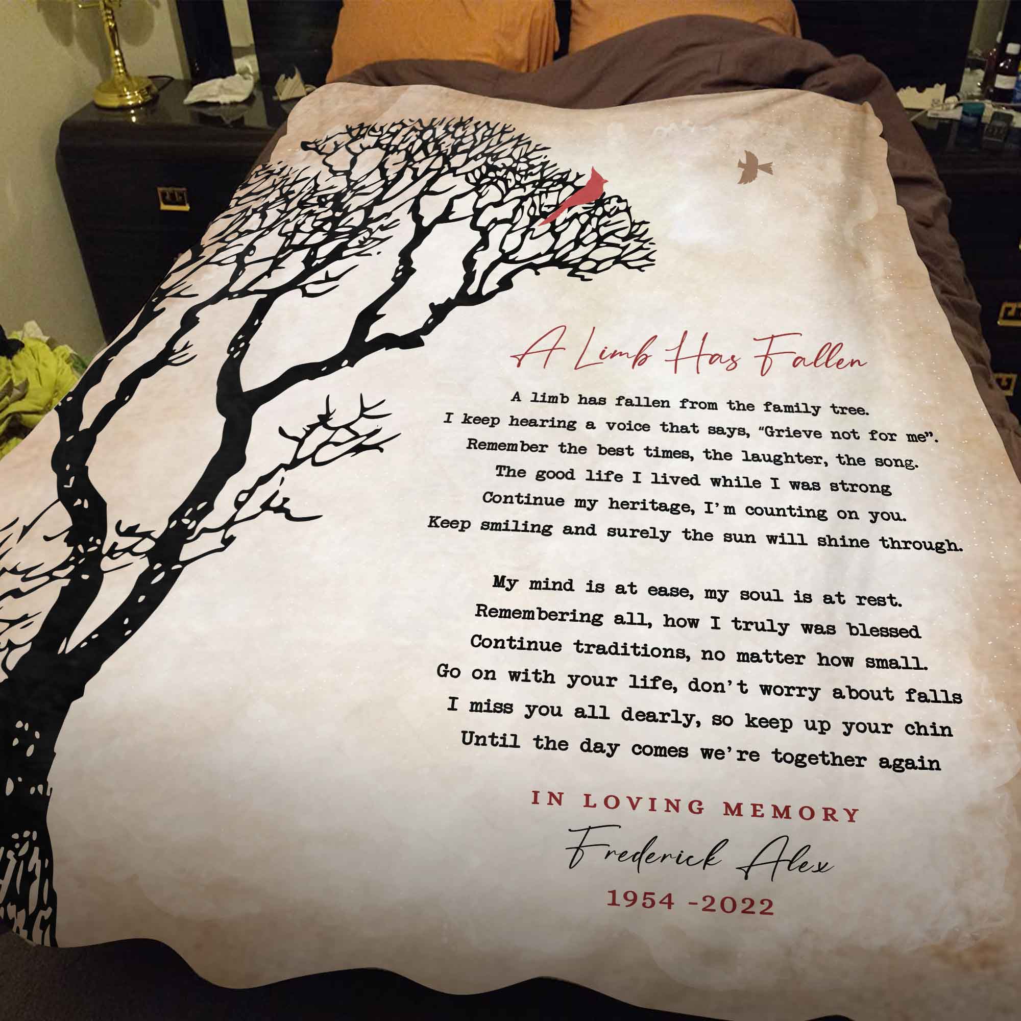 A Limb Has Fallen Blankets, Memorial Cardinal Blankets For Loss Of Father, In Loving Memory Blankets, Custom Name Throw Blankets, Condolence Blankets For Funeral