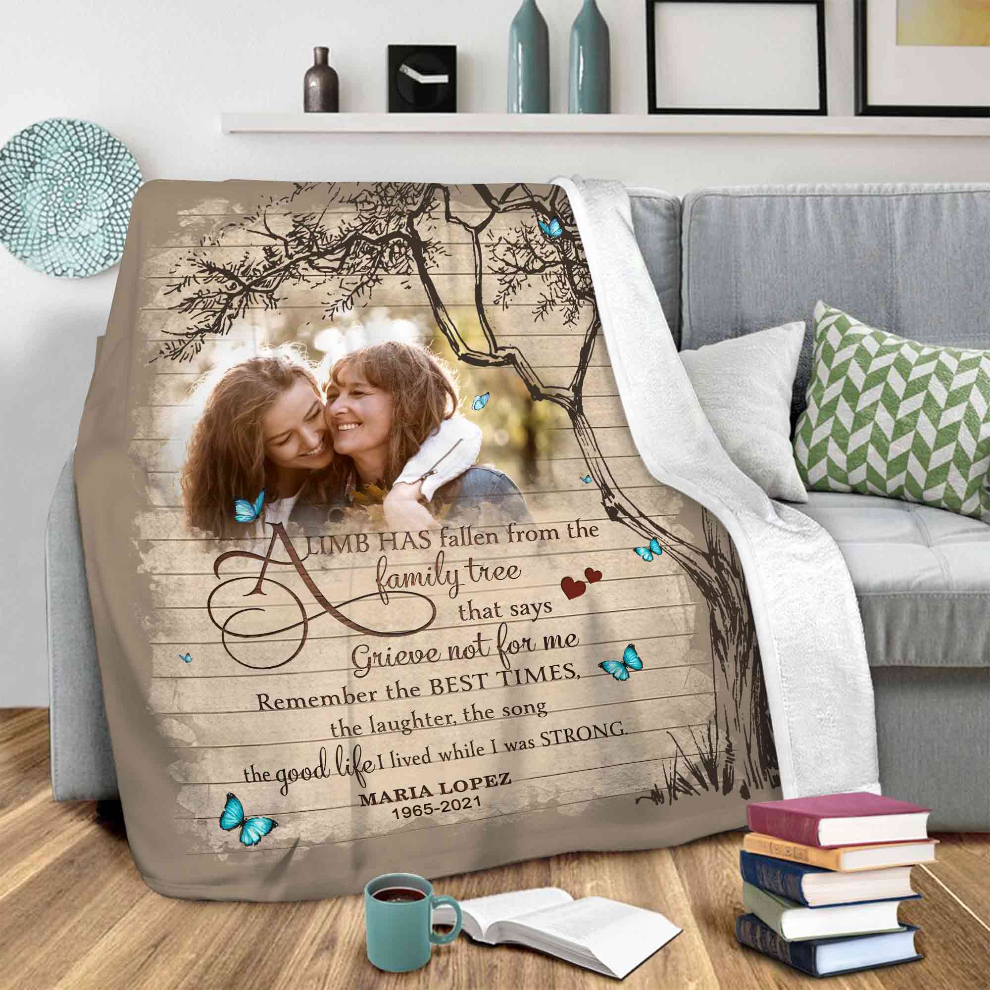A Limb Has Fallen In Loving Memory Blankets, Memory Blankets With Pictures, Personalized Memorial Blankets