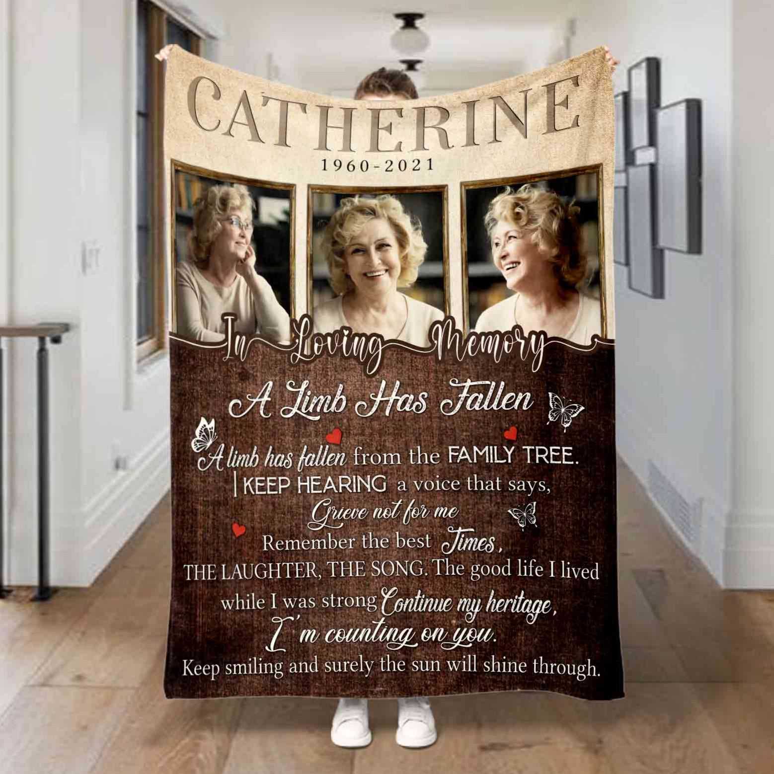 Personalized Memorial Blankets With Pictures For Loss Of Mother, A Limb Has Fallen, In Memory Throw Blanket, Remembrance Memorial Blankets For Funerals