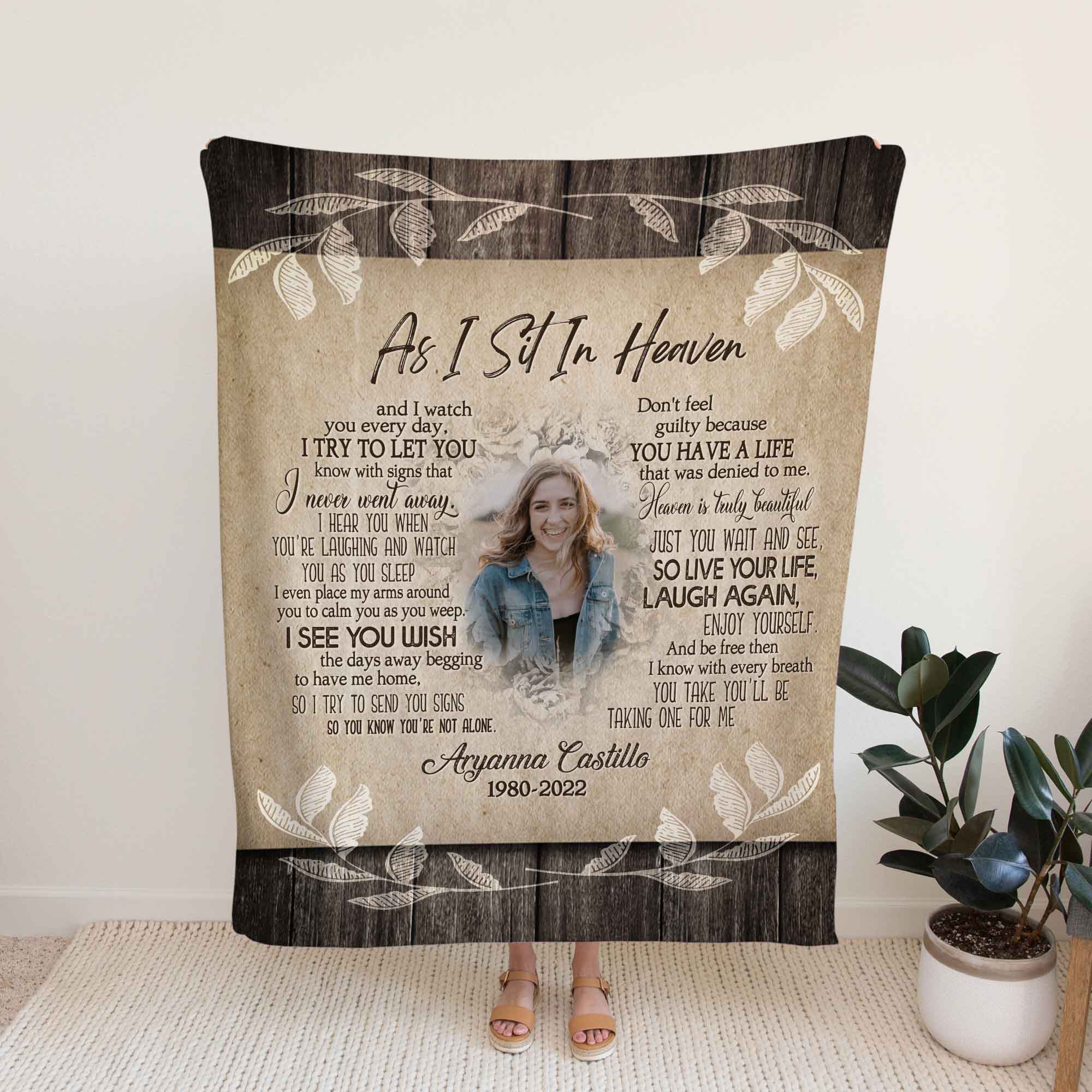 As I Sit In Heaven Memory Blankets With Pictures For Loss Of Daughter, Sympathy Blankets Fathers Day Gift, Custom Photo Blanket