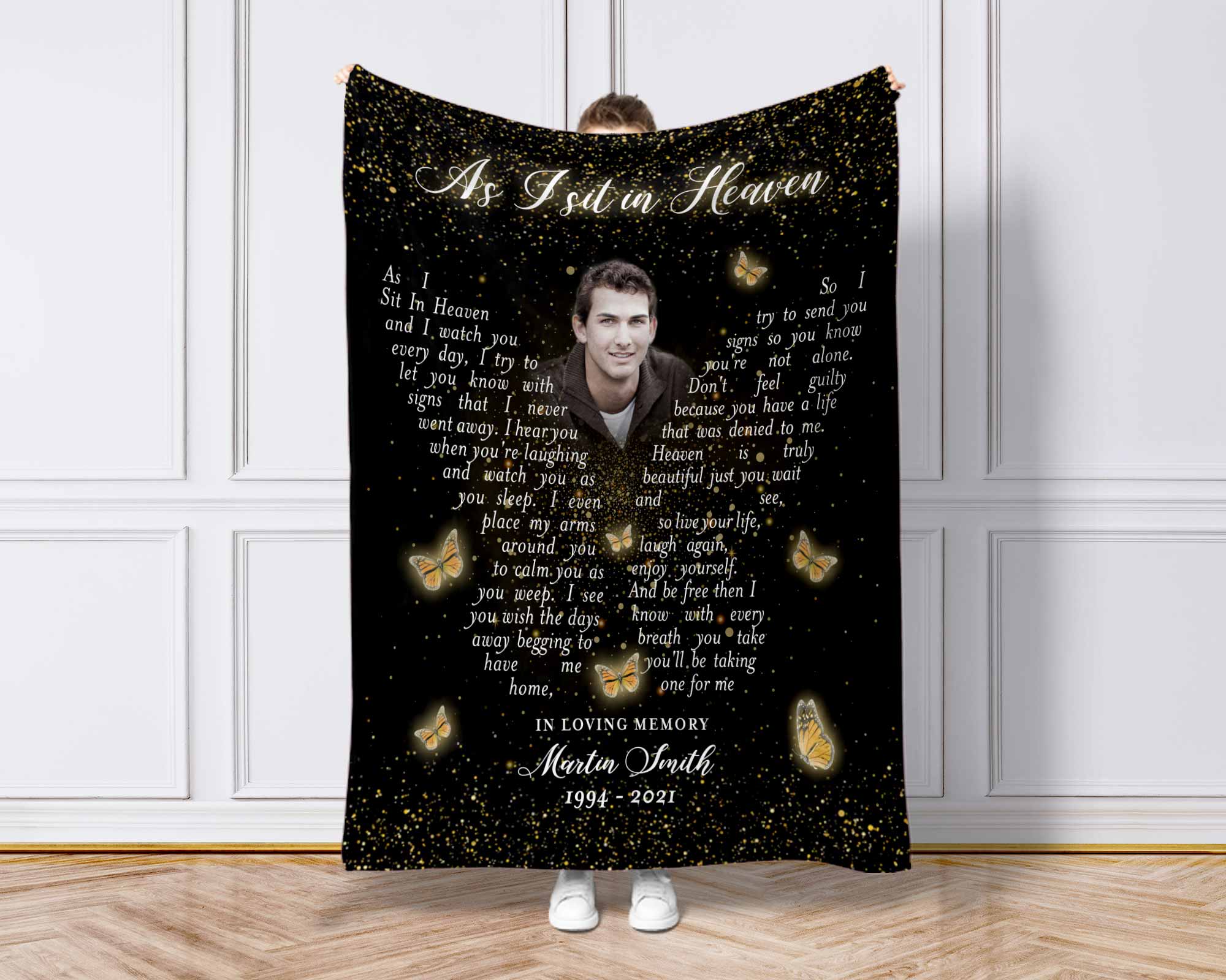 As I Sit In Heaven Remembrance Blanket For Loss Of Son, Fathers Day Gift, Sympathy Blanket For Funeral