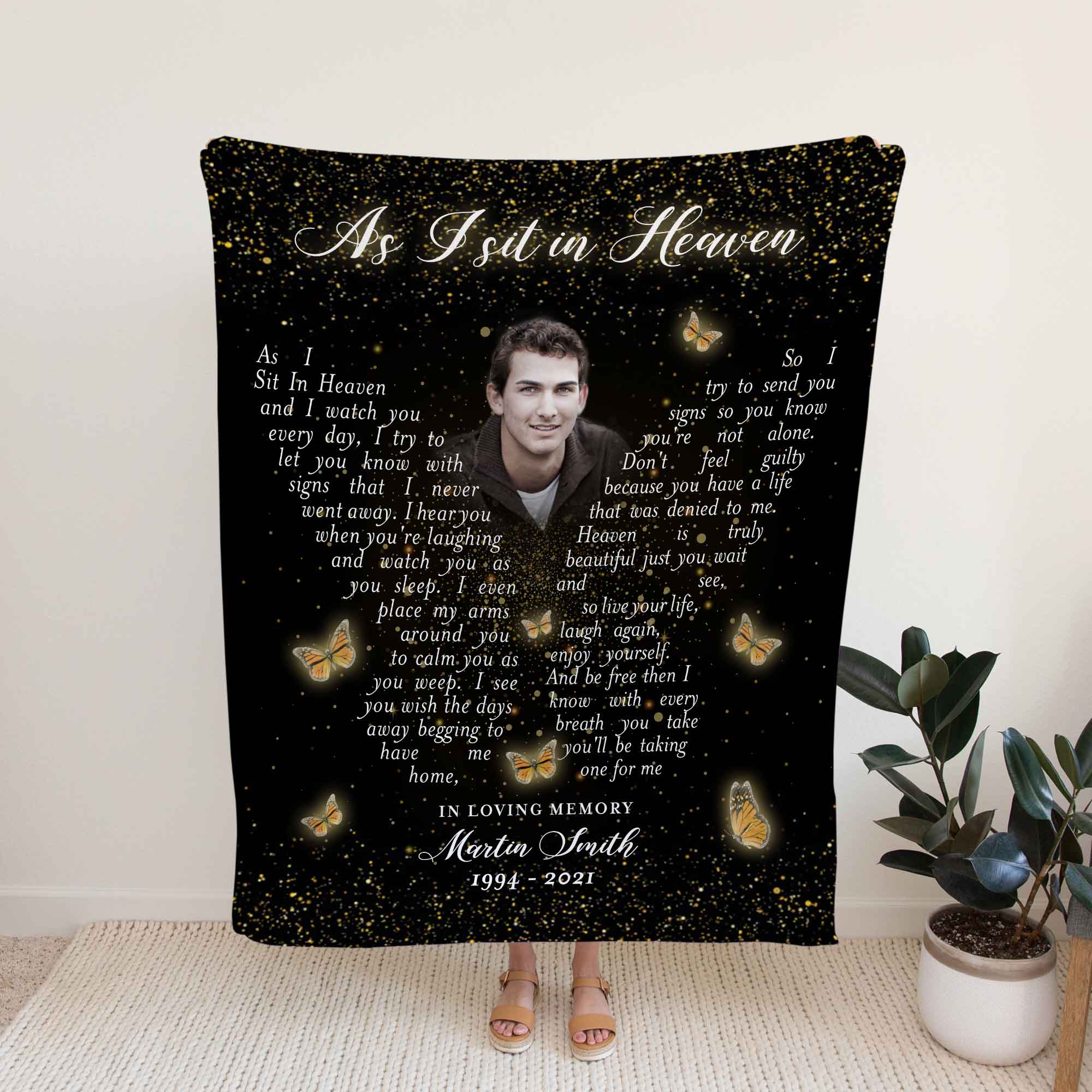 As I Sit In Heaven Remembrance Blanket For Loss Of Son, Fathers Day Gift, Sympathy Blanket For Funeral