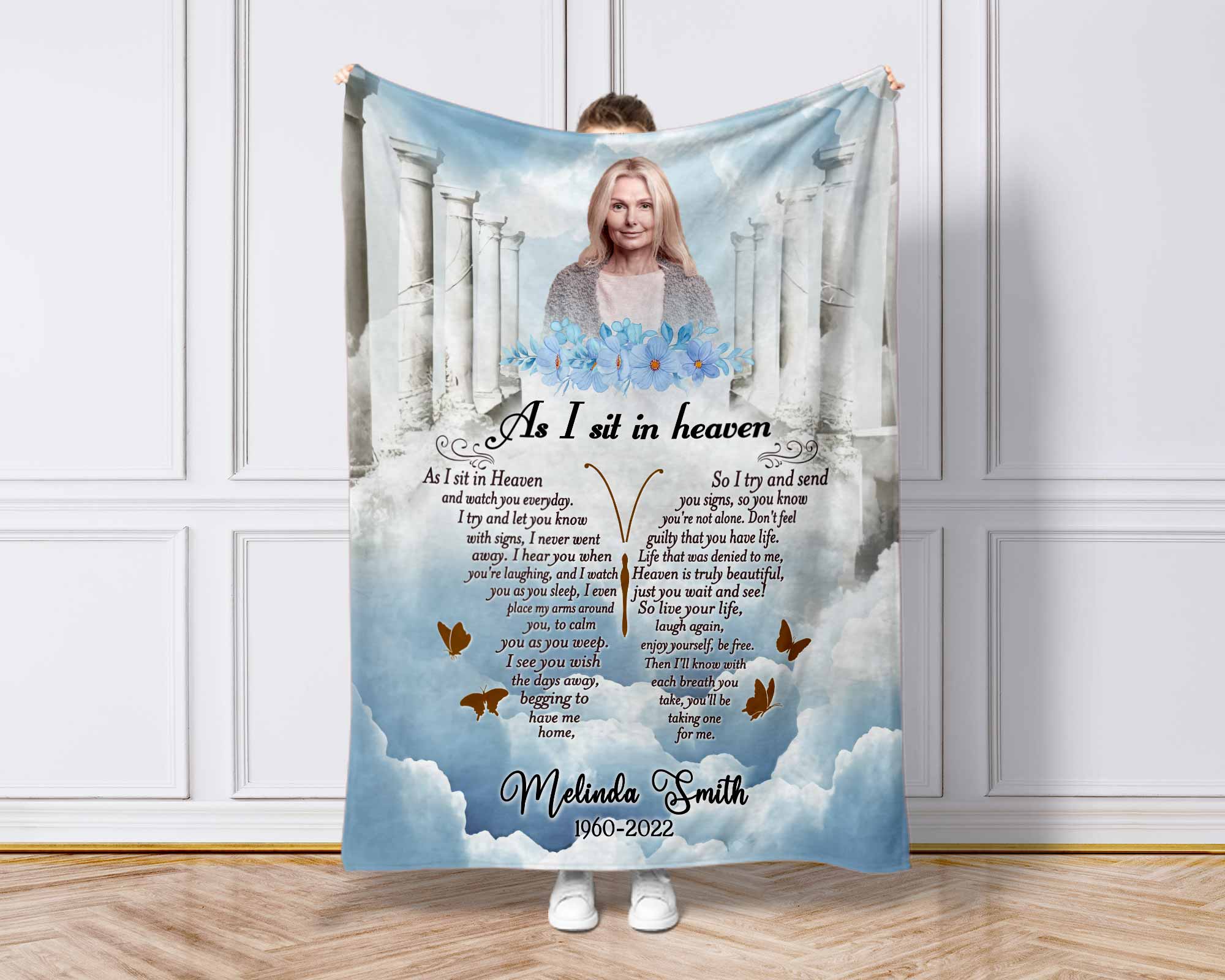 As I Sit In Heaven Loss Of Mother In Loving Memory Photo Blanket, Butterfly Sympathy Blanket For Funeral, Mothers Day Gift