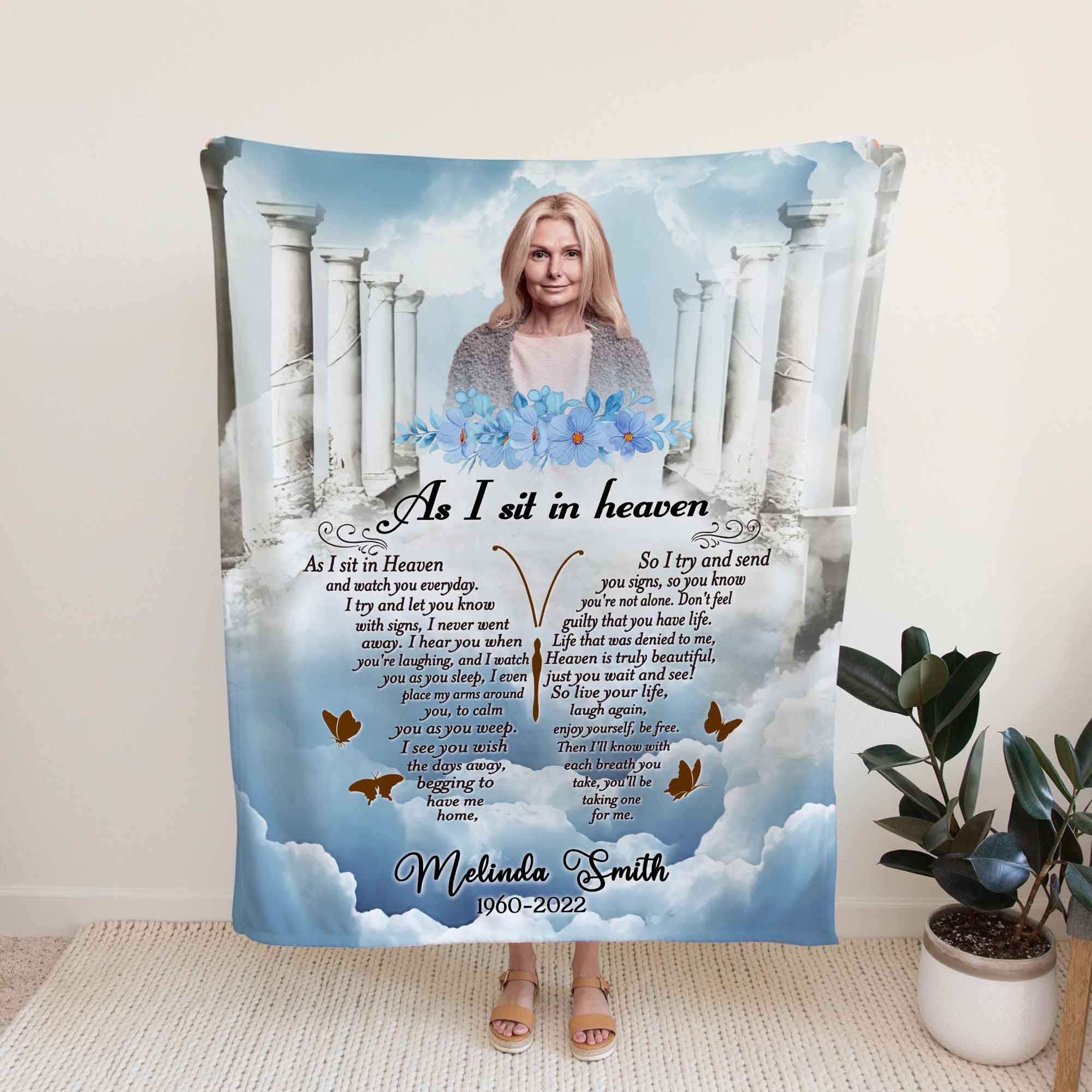 As I Sit In Heaven Loss Of Mother In Loving Memory Photo Blanket, Butterfly Sympathy Blanket For Funeral, Mothers Day Gift