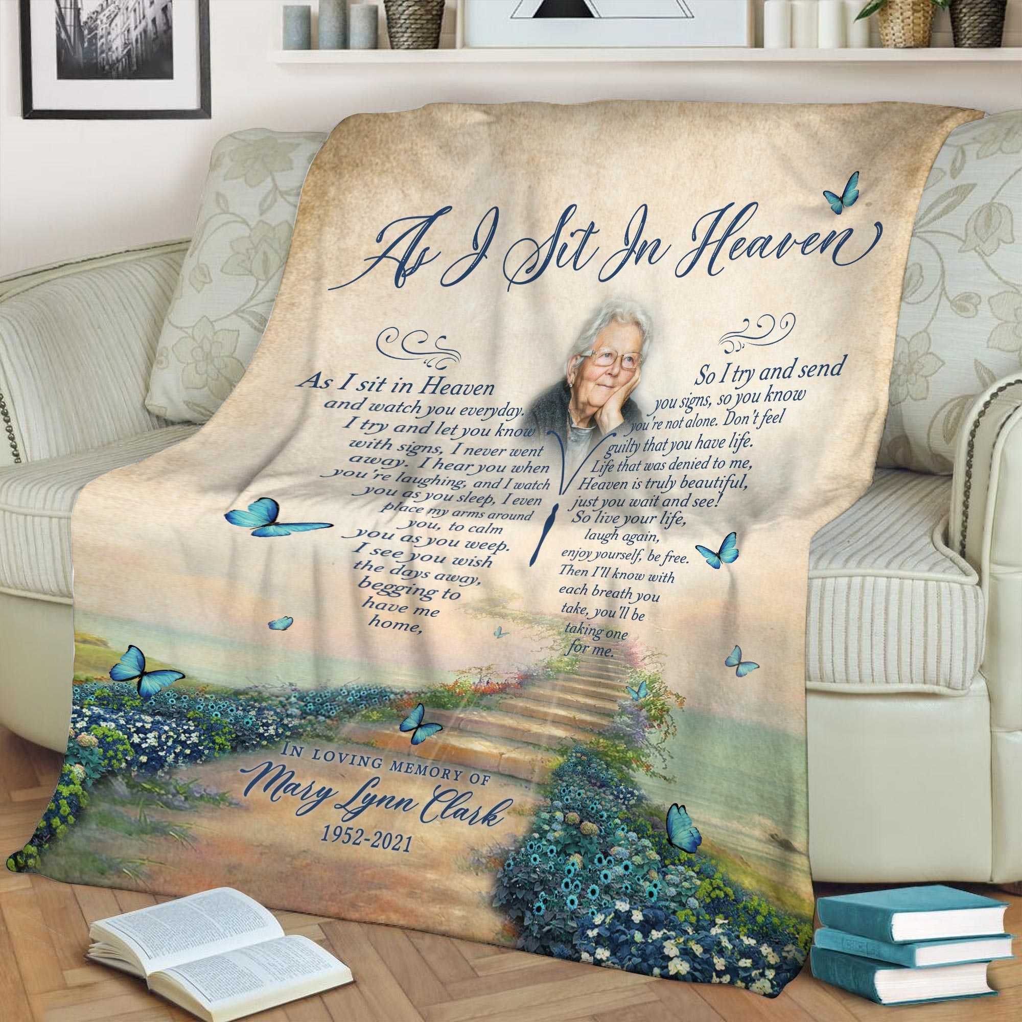 As I Sit In Heaven Butterfly Memorial Blanket With Pictures