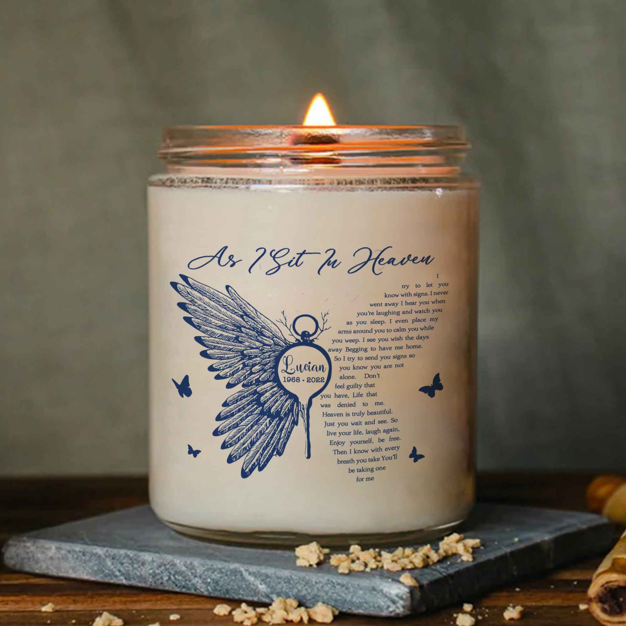 As I Sit In Heaven Personalized Memorial Candle, Customized Sympathy Candle Remembrance Gift, In Memory Candle