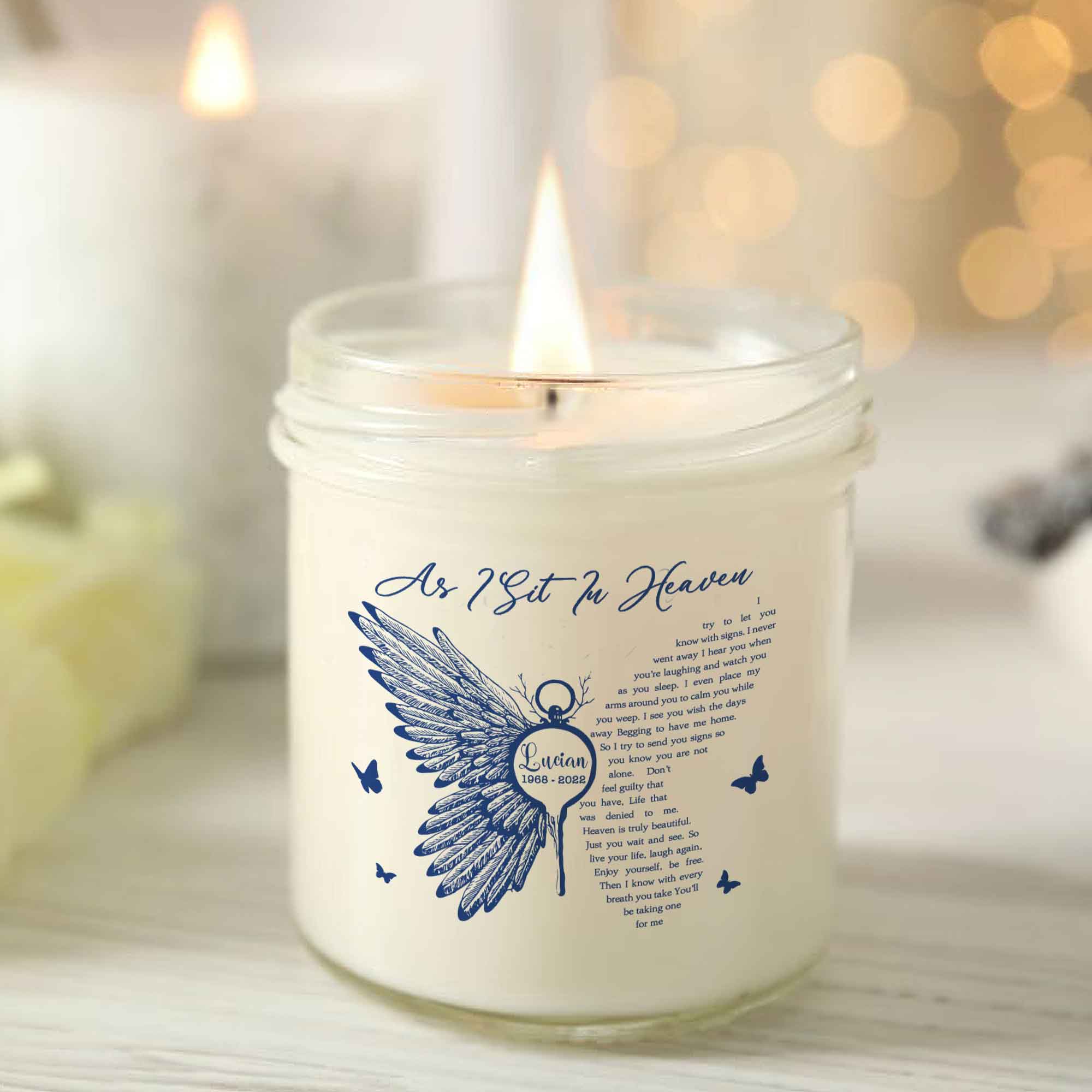 As I Sit In Heaven Personalized Memorial Candle, Customized Sympathy Candle Remembrance Gift, In Memory Candle