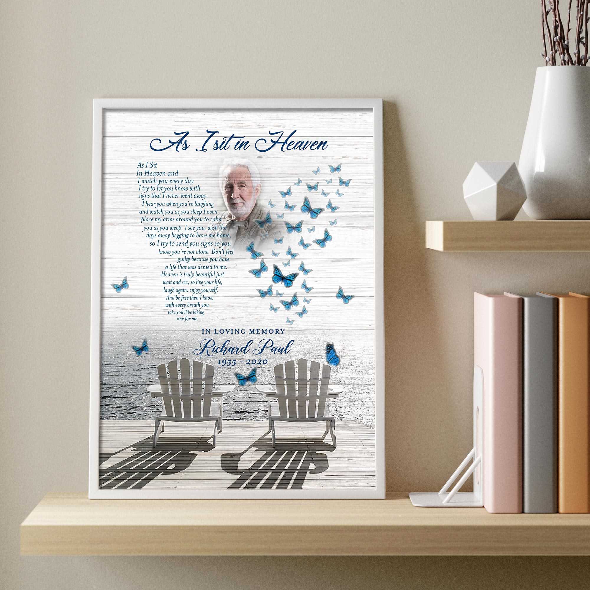 Personalized memorial gifts for loss of mother and father, As I Sit In Heaven Butterfly Personalized Wall Art, Memorial Gift Loss Of Father