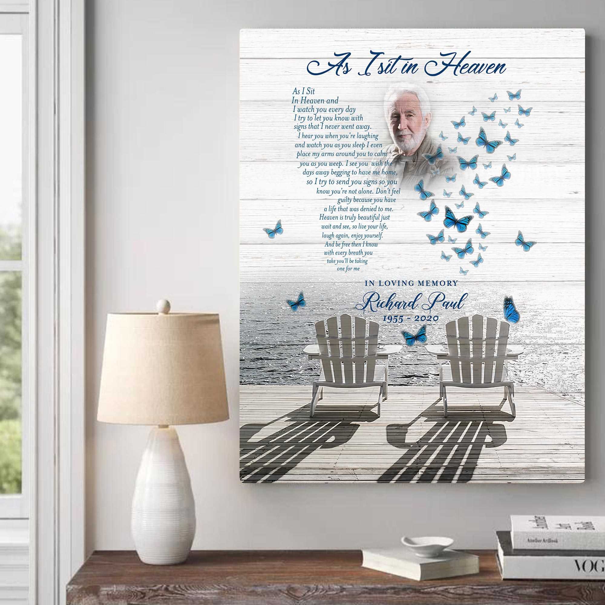 Personalized memorial gifts for loss of mother and father, As I Sit In Heaven Butterfly Personalized Wall Art, Memorial Gift Loss Of Father