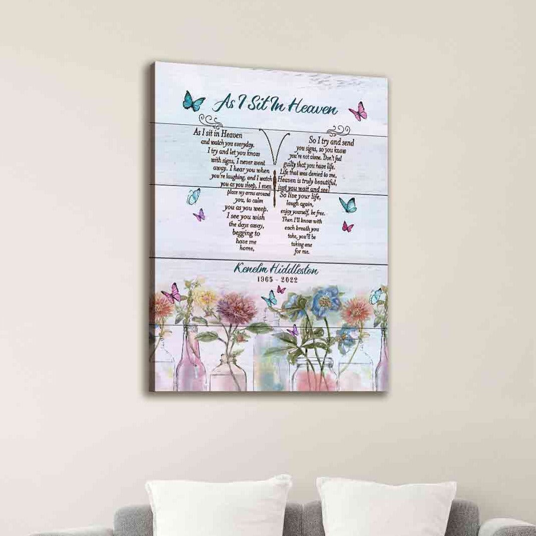 As I Sit In Heaven Loss Of Father Canvas Memorial Prints, Fathers Day Gift, Memorial Canvas Ideas